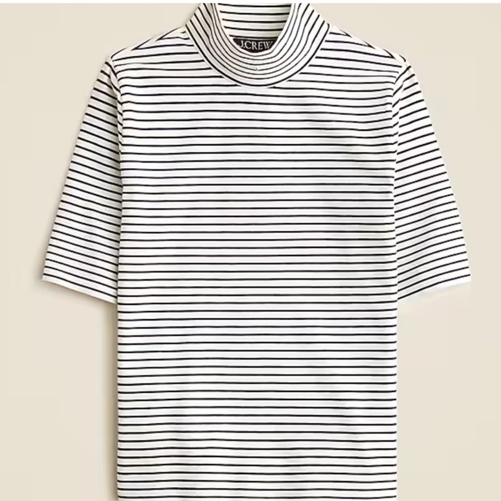 NWT J. Crew Stretch cotton-blend elbow-sleeve mockneck T-shirt S MAKEUP COLLAR - Picture 3 of 11